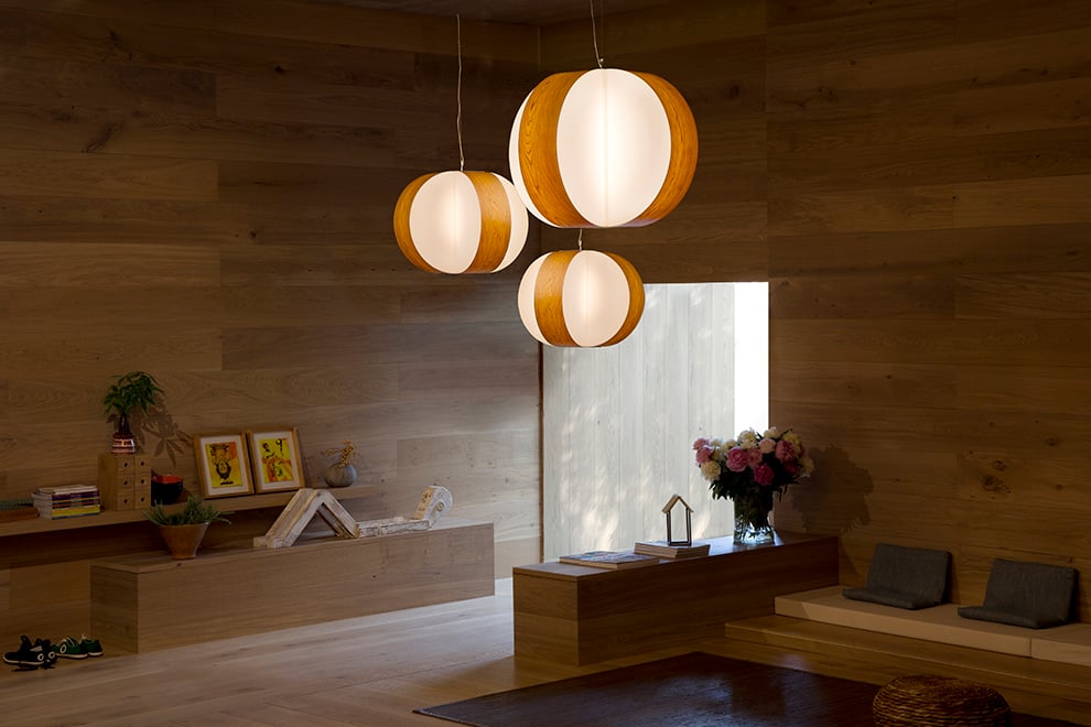 Natural cherry wood lamps in a living room