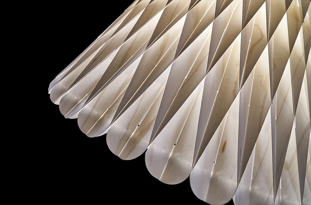 detail of conical lamp with an intricate geometric pattern