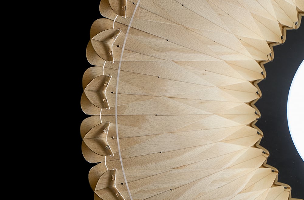 detail of original and truly sophisticated lamp of wood veneer