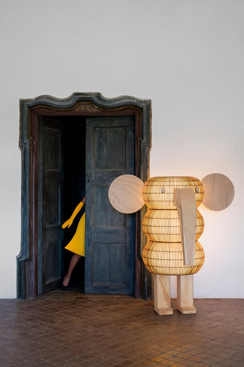Large standing lamp in the shape of an elephant handmade by artisans