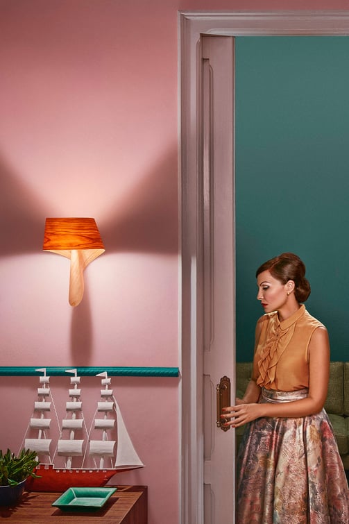 Lana in her apartment. LZF Air Table Lamp