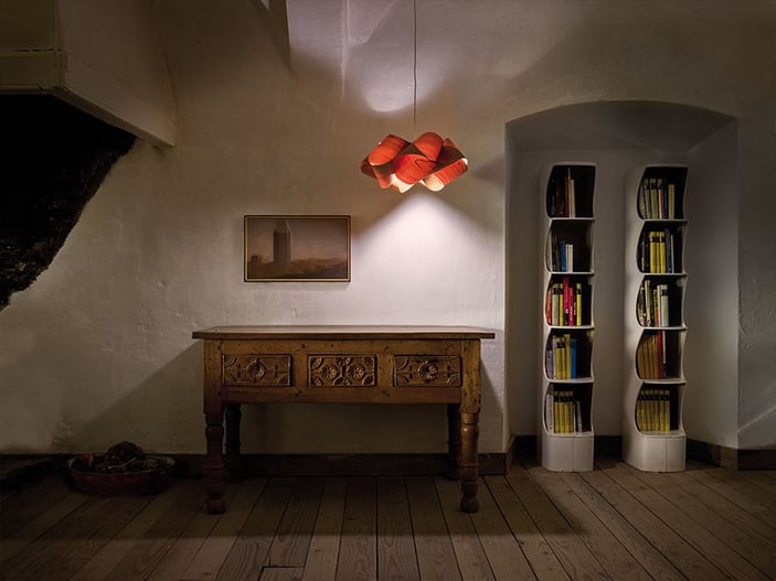 Rustic wooden-house-with-suspension-lighting-by-LZF-made-by-hand-from-wood-veneer