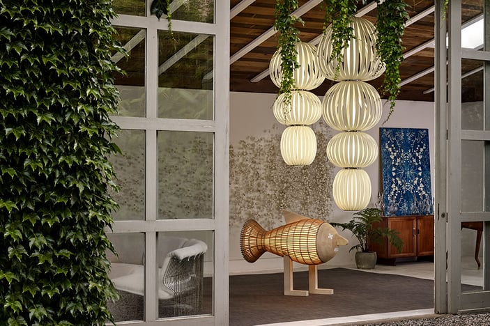 Decoration with-floor-lamp-in-the-shape-of-a-fish-with-legs-handmade-in-Spain