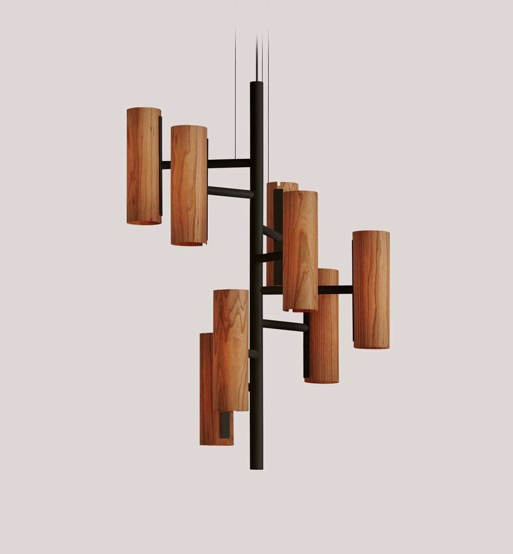 Black Note Chandelier Suspension Natural Cherry - LZF Lamps on