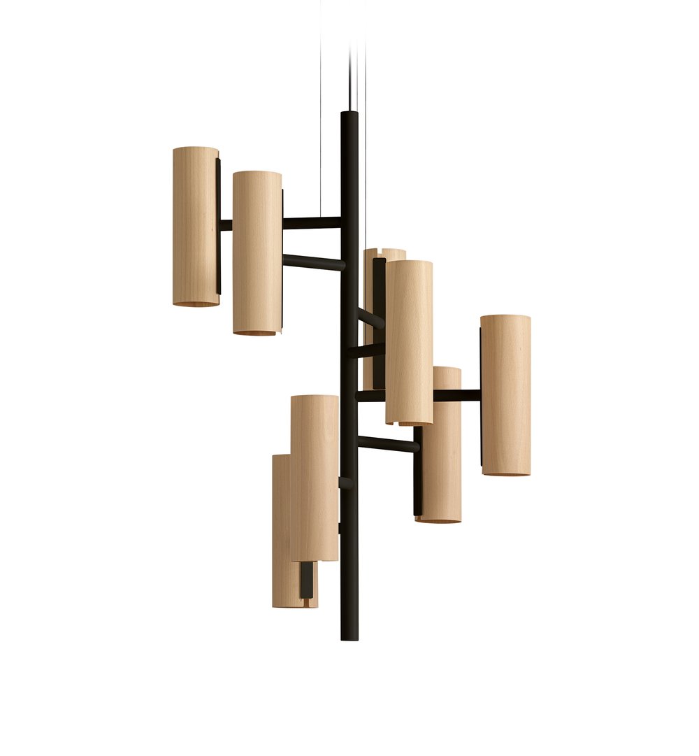 Black Note Chandelier Suspension Natural Beech - LZF Lamps on