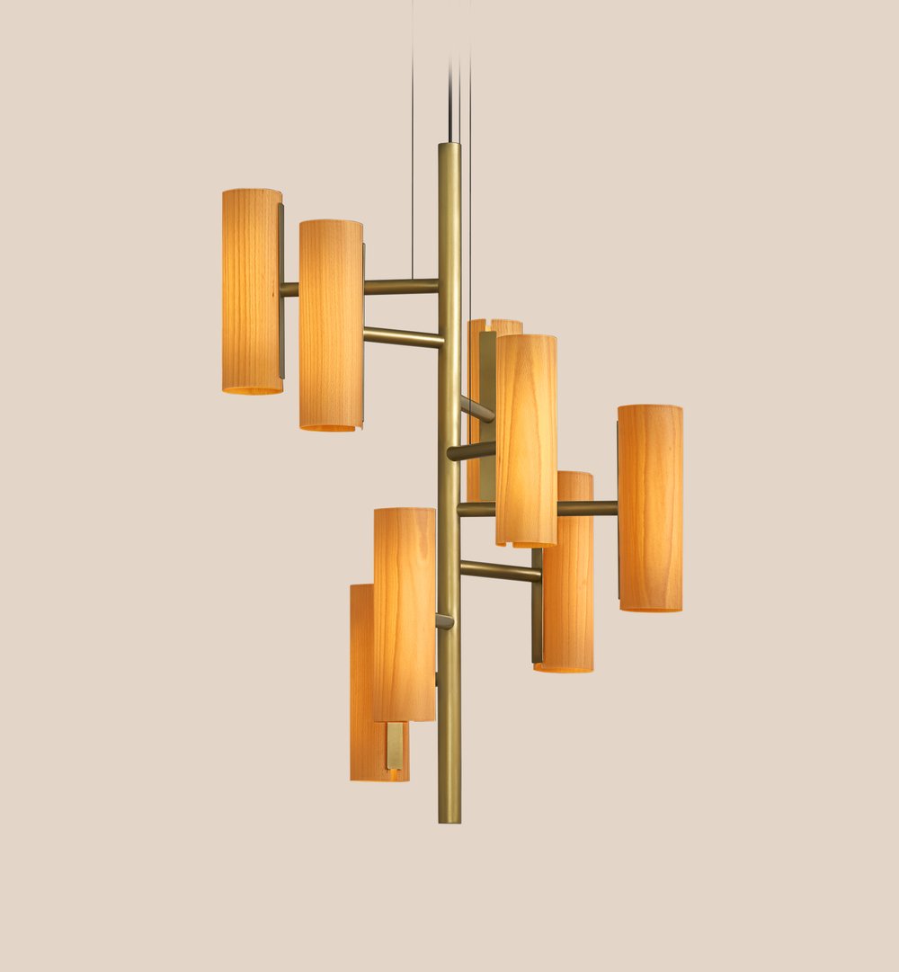 Black Note Chandelier Suspension Natural Beech - LZF Lamps on