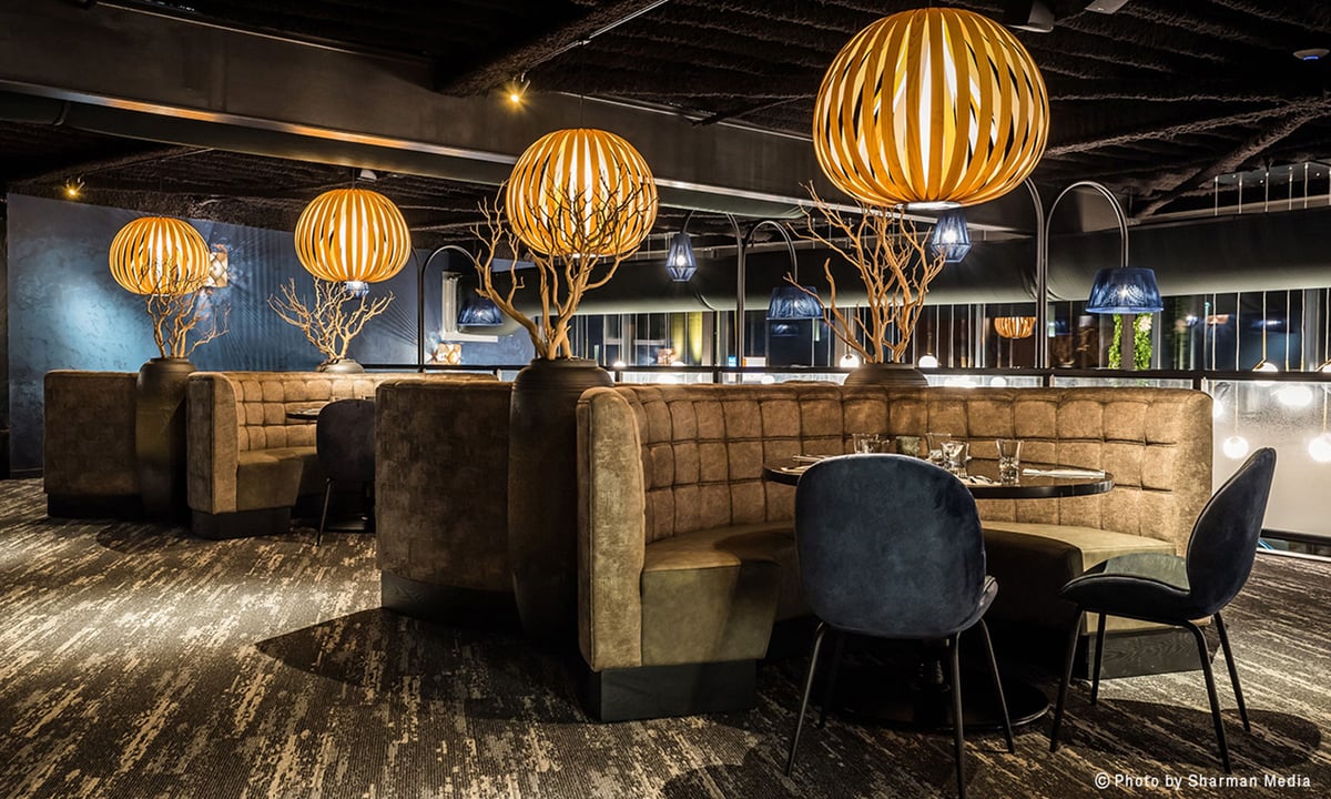 Stylish restaurant-lighting-with-LZF's-large-size-wood-veneer-strip-lights