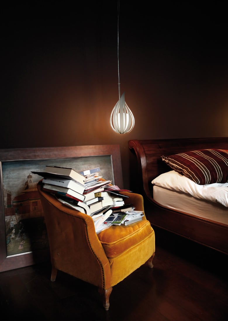 Bedroom corner-illuminated-with-LZF's-raindrop-pendant-lamp